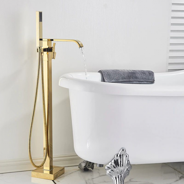 Baterie cada Freestanding Carat Gold, montaj pe podea freestanding, alama, auriu [5]