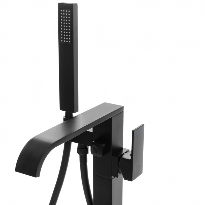 Baterie cada Freestanding Carat Negru, montaj pe podea freestanding, alama, negru [4]