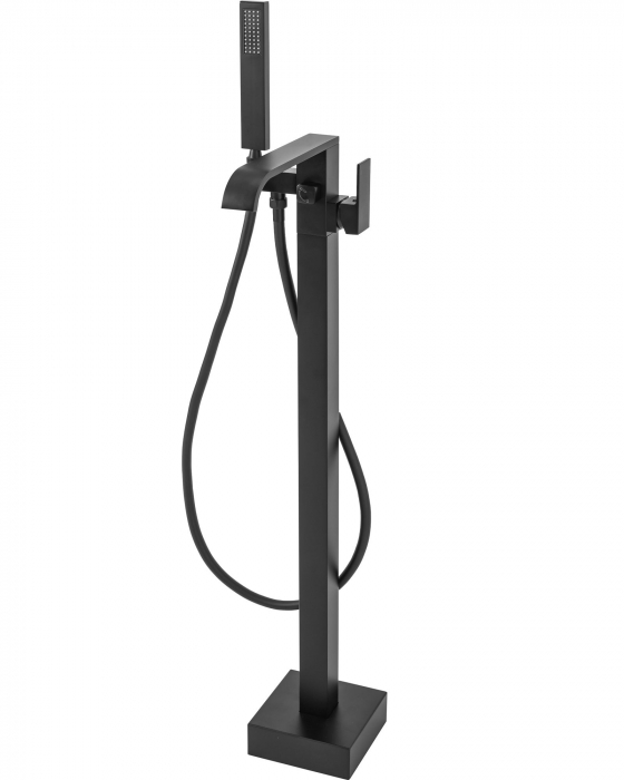 Baterie cada Freestanding Carat Negru, montaj pe podea freestanding, alama, negru [2]