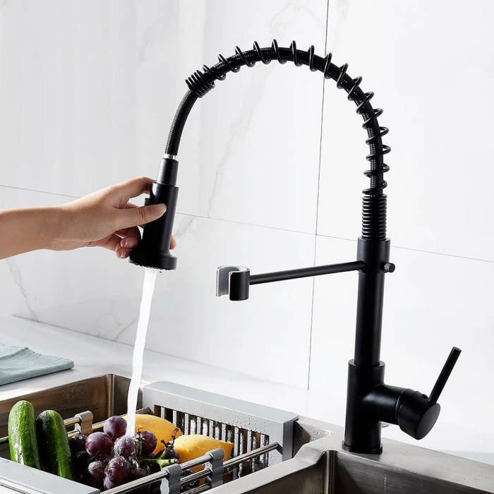 Baterie de bucătărie Spring negru black Dus flexibil [6]