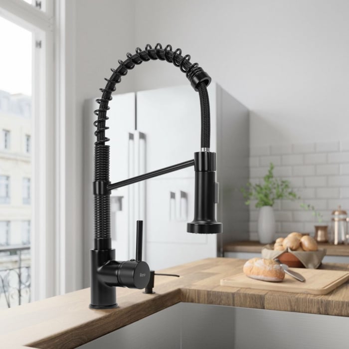 Baterie de bucătărie Spring negru black Dus flexibil [9]