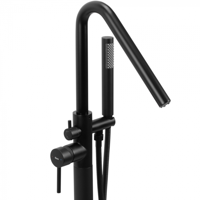 Baterie de podea Aras Black, montaj pe podea freestanding, alama, negru [2]