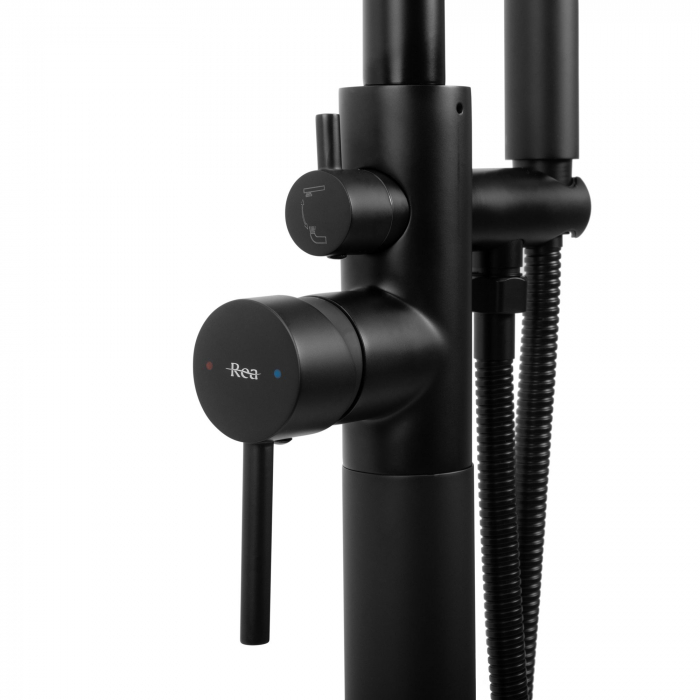 Baterie de podea Aras Black, montaj pe podea freestanding, alama, negru [4]