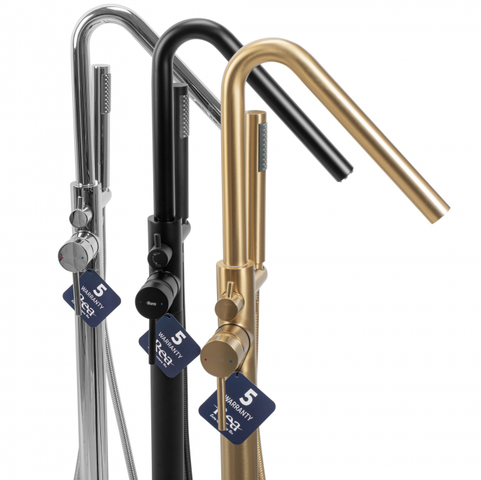 Baterie de podea Aras Chrome, montaj pe podea freestanding, alama, crom [4]