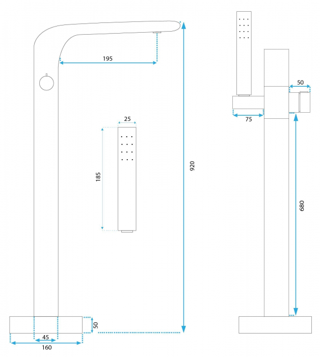 Baterie de podea Clark Brush Gold, montaj pe podea freestanding, alama, auriu [4]
