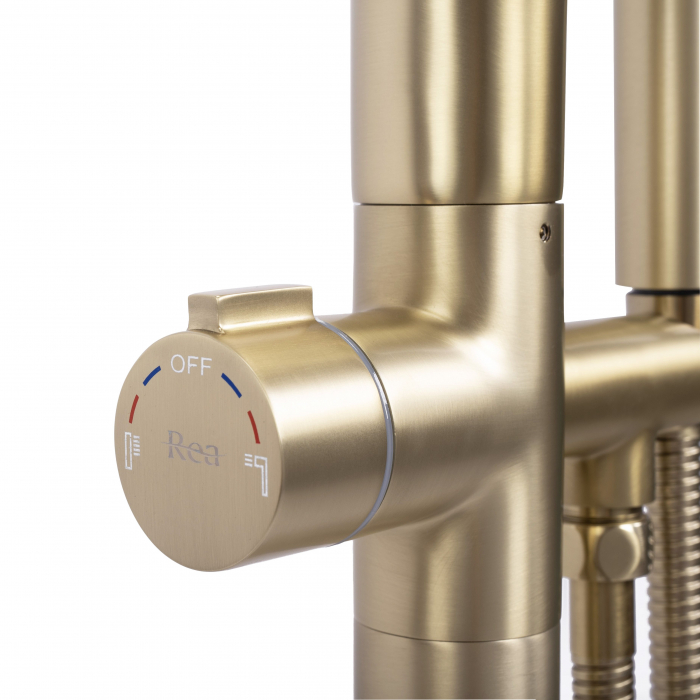 Baterie de podea Clark Brush Gold, montaj pe podea freestanding, alama, auriu [3]