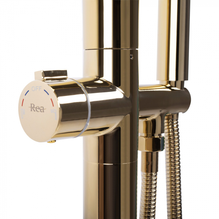 Baterie de podea Clark Gold, montaj pe podea freestanding, alama, auriu [3]