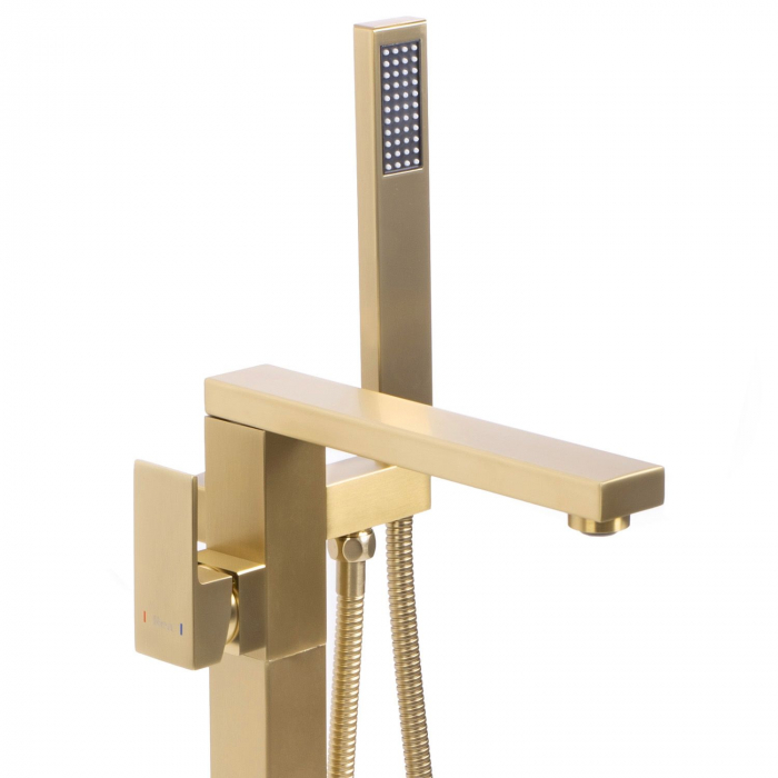 Baterie de podea Tery Gold Brush, montaj pe podea freestanding, alama, auriu [2]