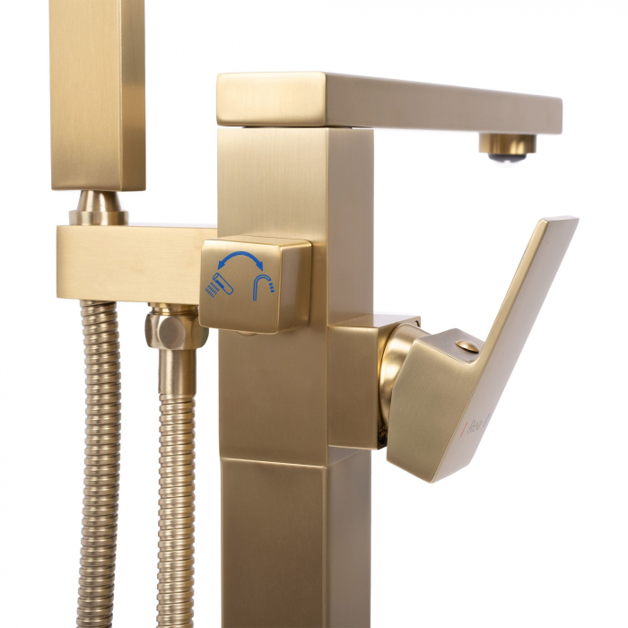 Baterie de podea Tery Gold Brush, montaj pe podea freestanding, alama, auriu [3]