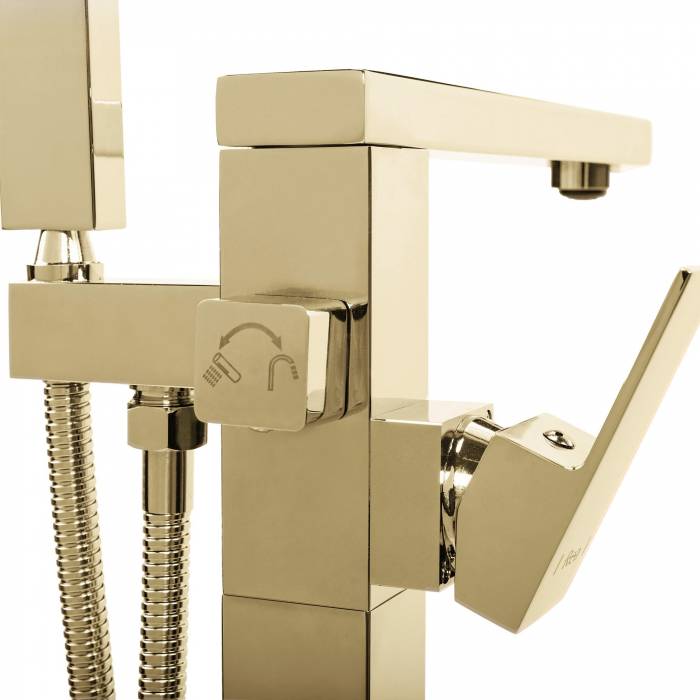 Baterie de podea Tery Gold, montaj pe podea freestanding, alama, auriu [3]
