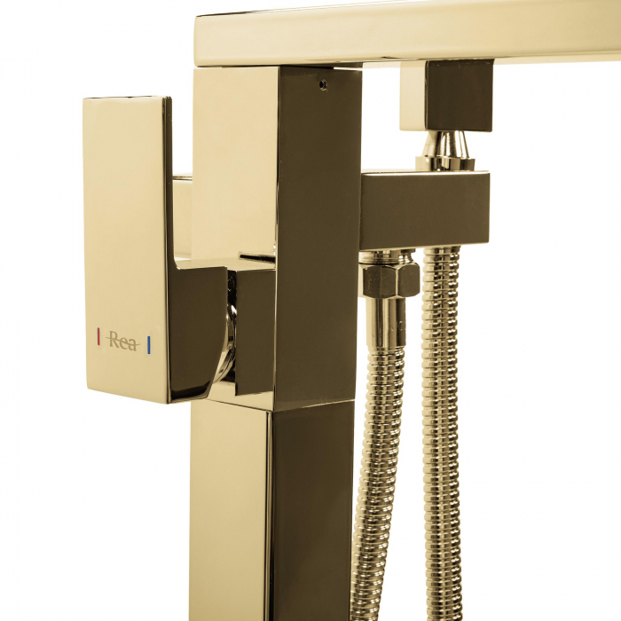 Baterie de podea Tery Gold, montaj pe podea freestanding, alama, auriu [4]
