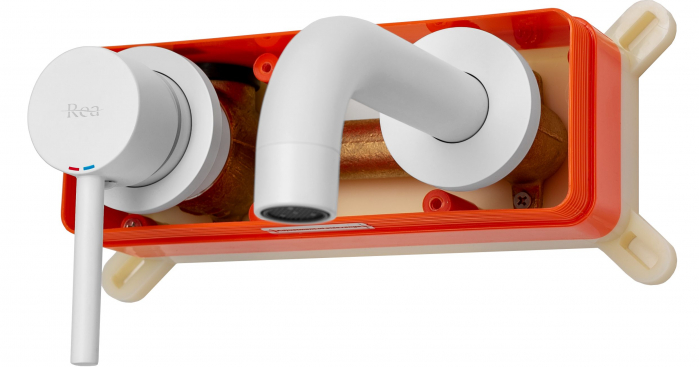 Baterie incastrata Alb Lungo White Mat + Box, montaj pe perete sau incastrat, alama, alb, perlator aer [5]