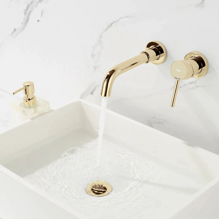 Baterie incastrata Lungo Gold Auriu + Box, montaj pe perete sau incastrat, alama, auriu, perlator aer [10]