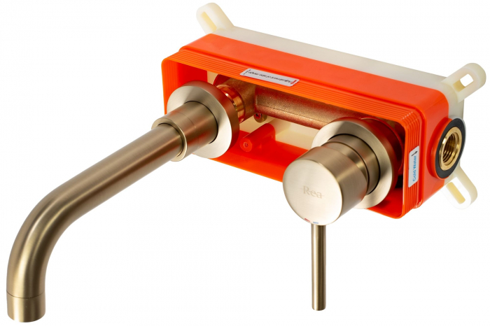 Baterie incastrata Lungo Long Gold Brush + Box, montaj pe perete sau incastrat, alama, auriu, perlator aer [3]