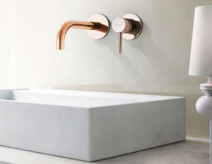 Baterie incastrata Lungo Rose Gold Roz Auriu + Box, montaj pe perete sau incastrat, alama, auriu rose, perlator aer [4]