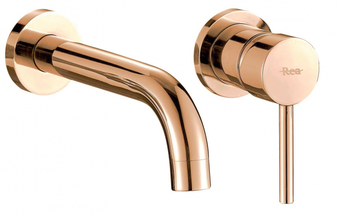 Baterie incastrata Lungo Rose Gold Roz Auriu + Box, montaj pe perete sau incastrat, alama, auriu rose, perlator aer [6]