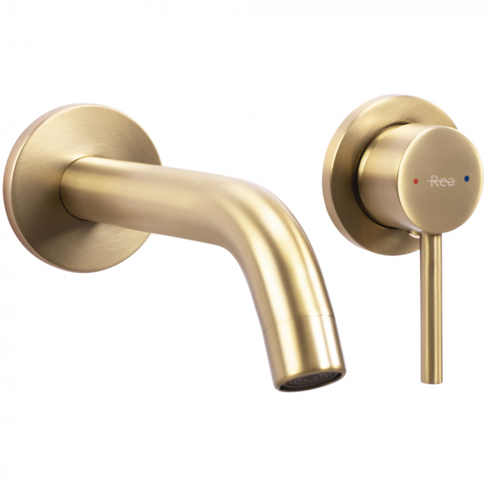 Baterie incastrata Owen Gold Brush + Box, montaj pe perete sau incastrat, alama, auriu, perlator aer [2]