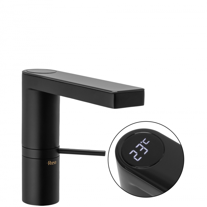 Baterie lavoar Amar Lcd Black Low, montaj pe blat sau lavoar, alama, negru, perlator aer [1]