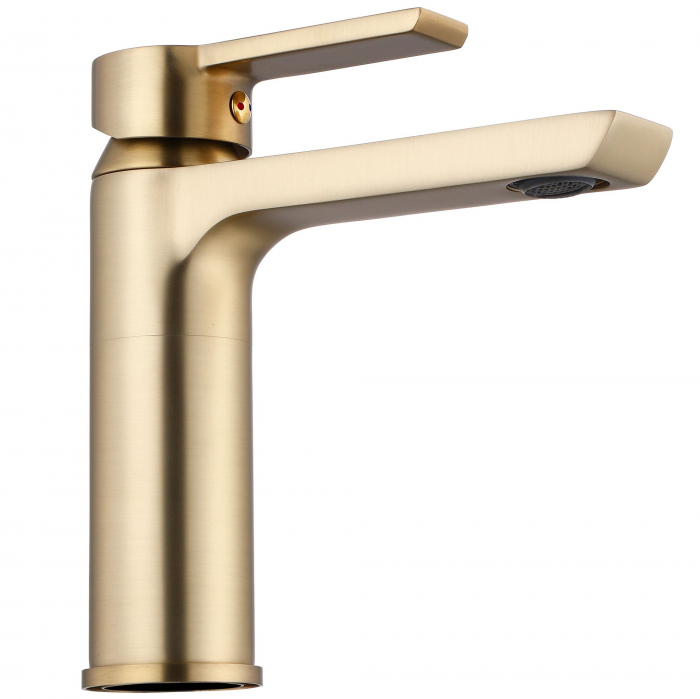 Baterie lavoar Argus Gold Brush Low, montaj pe blat sau lavoar, alama, auriu, perlator aer [3]