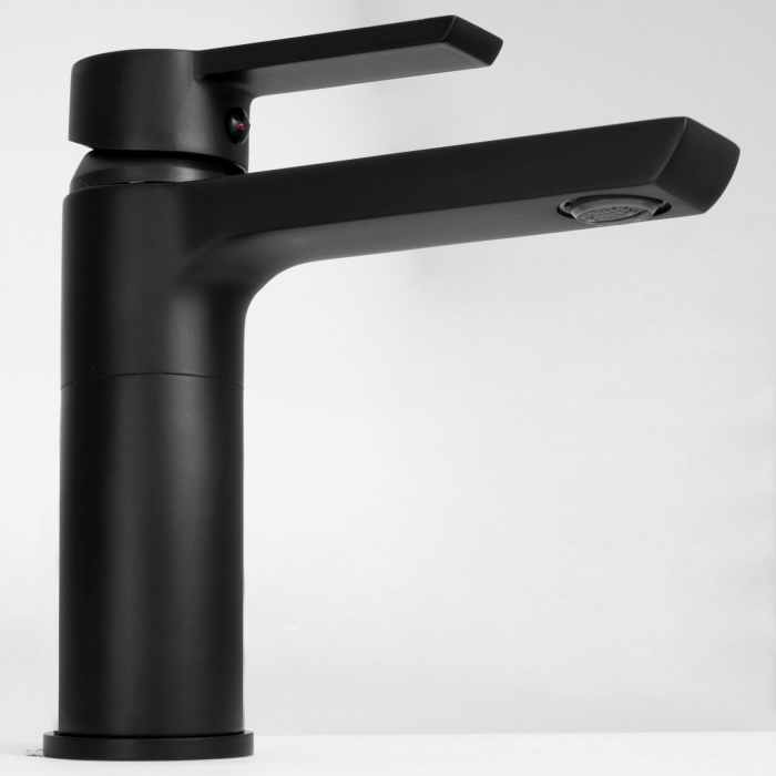 Baterie lavoar Argus Negru Black Low, montaj pe blat sau lavoar, alama, negru, perlator aer [6]