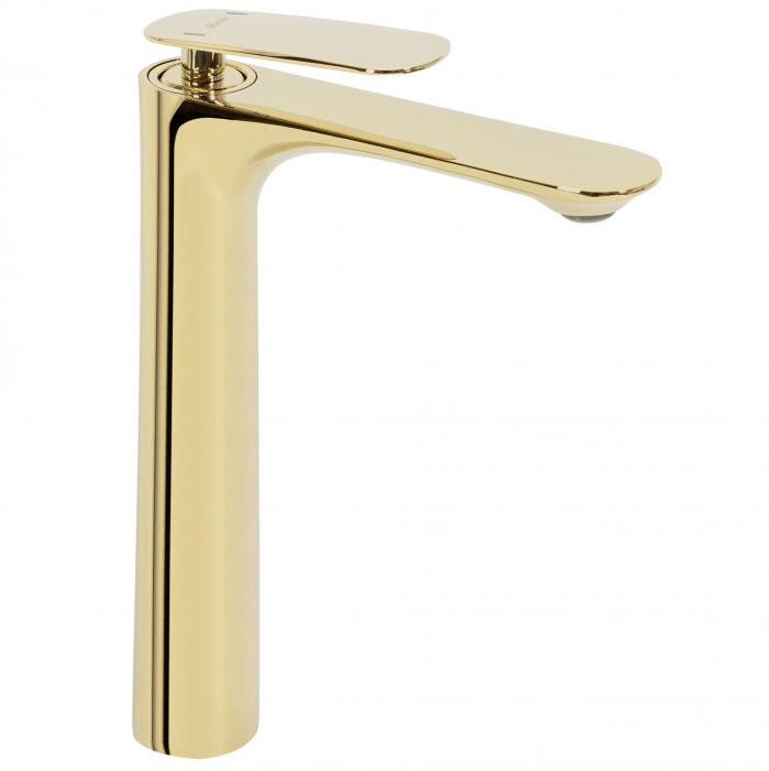 Baterie lavoar Berg Gold High, montaj pe blat sau lavoar, alama, auriu, perlator aer [1]