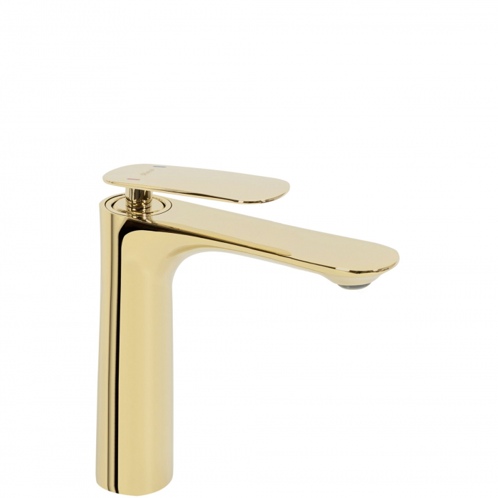 Baterie lavoar Berg Gold Low, montaj pe blat sau lavoar, alama, auriu, perlator aer [1]