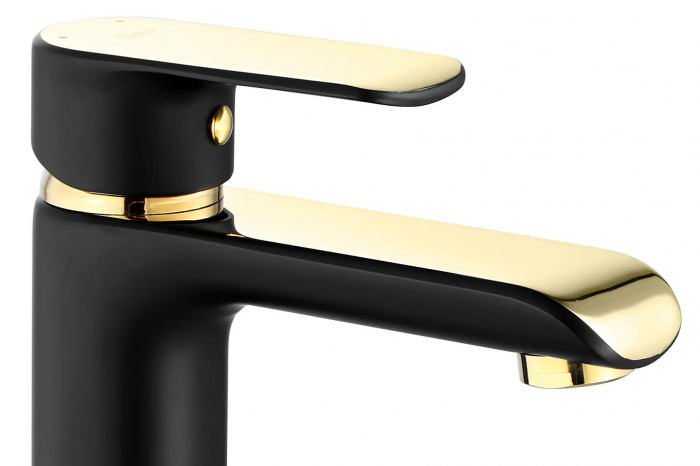 Baterie lavoar Bloom Black Gold Low, montaj pe blat sau lavoar, alama, negru sau auriu, perlator aer [4]