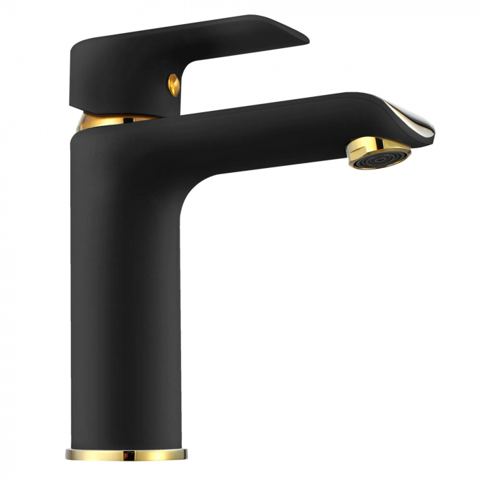 Baterie lavoar Bloom Black Gold Low, montaj pe blat sau lavoar, alama, negru sau auriu, perlator aer [5]