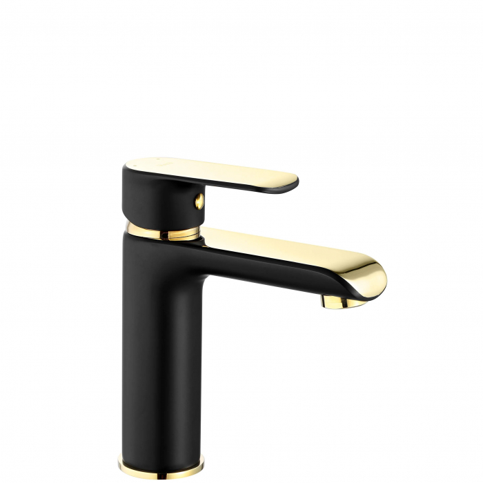 Baterie lavoar Bloom Black Gold Low, montaj pe blat sau lavoar, alama, negru sau auriu, perlator aer [1]