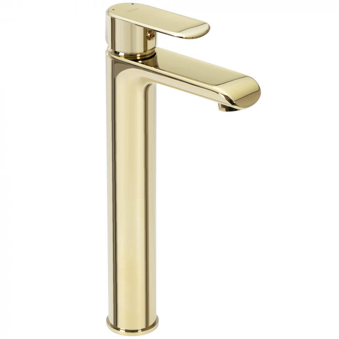 Baterie lavoar Bloom Gold High, montaj pe blat sau lavoar, alama, auriu, perlator aer [1]
