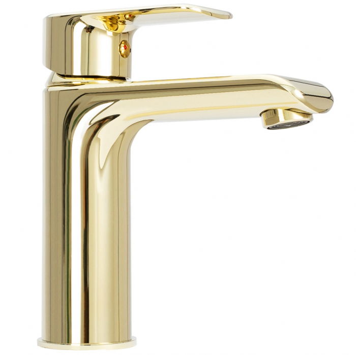 Baterie lavoar Bloom Gold Low, montaj pe blat sau lavoar, alama, auriu, perlator aer [3]