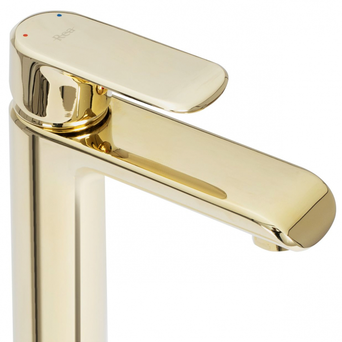 Baterie lavoar Bloom Gold Low, montaj pe blat sau lavoar, alama, auriu, perlator aer [4]