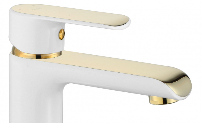 Baterie lavoar Bloom White Gold Low, montaj pe blat sau lavoar, alama, auriu, perlator aer [5]