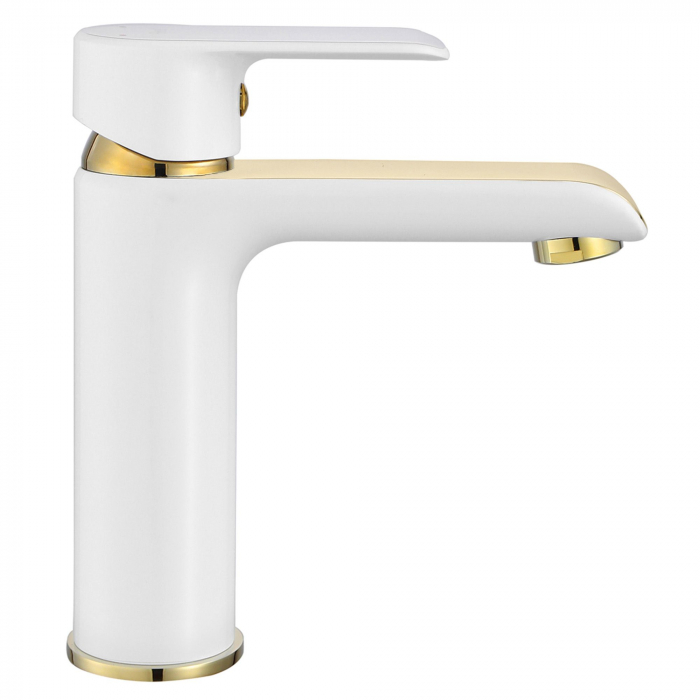 Baterie lavoar Bloom White Gold Low, montaj pe blat sau lavoar, alama, auriu, perlator aer [3]