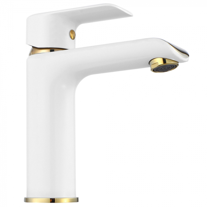 Baterie lavoar Bloom White Gold Low, montaj pe blat sau lavoar, alama, auriu, perlator aer [4]