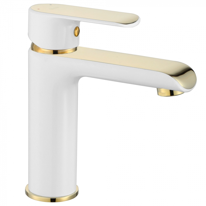 Baterie lavoar Bloom White Gold Low, montaj pe blat sau lavoar, alama, auriu, perlator aer [2]