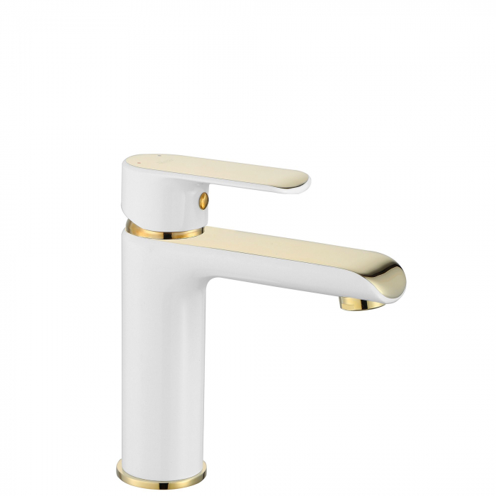 Baterie lavoar Bloom White Gold Low, montaj pe blat sau lavoar, alama, auriu, perlator aer [1]