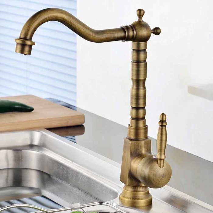 Baterie lavoar Bona Old Gold inalta, montaj pe blat sau lavoar, alama, auriu, perlator aer [2]