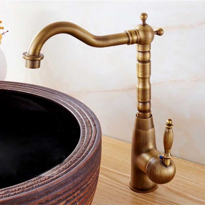 Baterie lavoar Bona Old Gold inalta, montaj pe blat sau lavoar, alama, auriu, perlator aer [3]