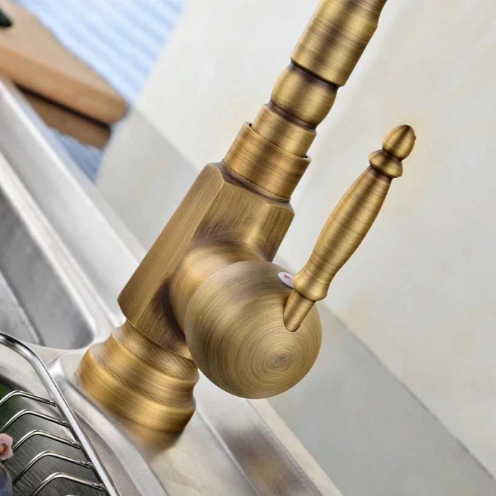 Baterie lavoar Bona Old Gold inalta, montaj pe blat sau lavoar, alama, auriu, perlator aer [6]