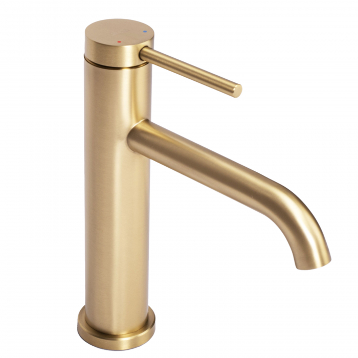 Baterie lavoar Clif Gold Brush, montaj pe blat sau lavoar, alama, auriu, perlator aer [2]