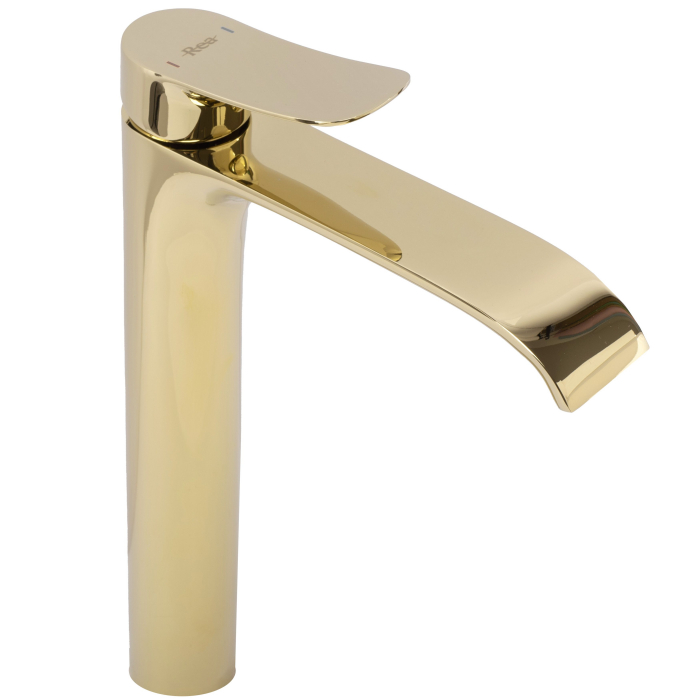 Baterie lavoar Dart Gold High, montaj pe blat sau lavoar, alama, auriu, perlator aer [3]