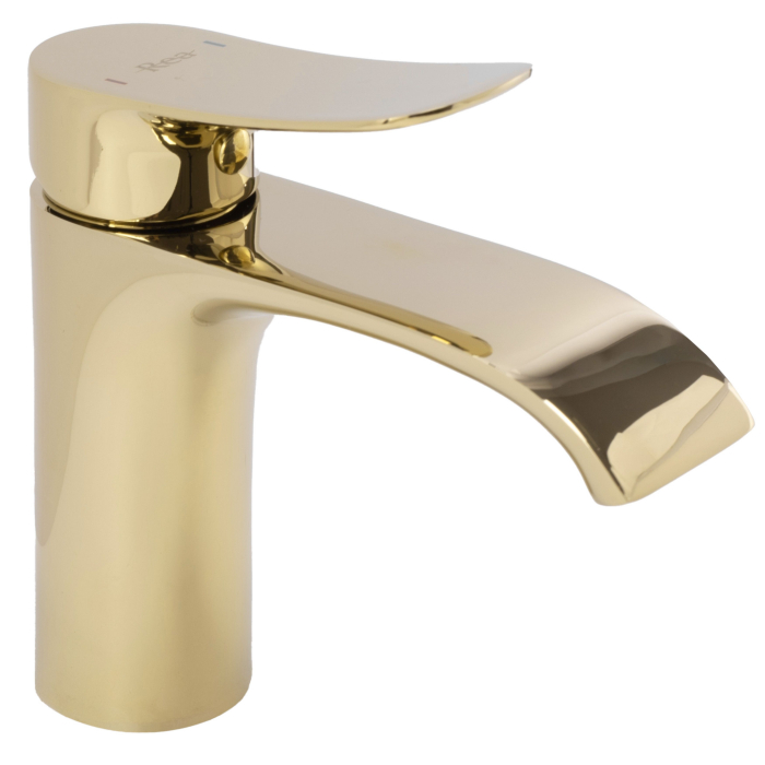 Baterie lavoar Dart Gold Negru Low, montaj pe blat sau lavoar, alama, auriu, perlator aer [2]