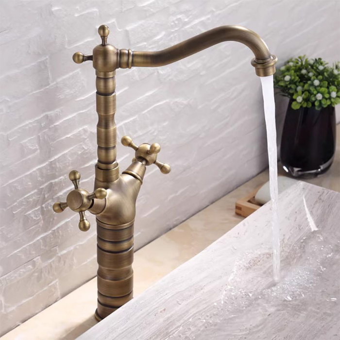 Baterie lavoar / De Bucătărie Rustico Antique Gold, montaj pe blat sau lavoar, alama, auriu [7]