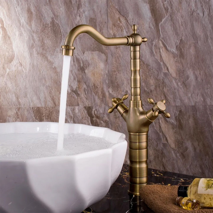 Baterie lavoar / De Bucătărie Rustico Antique Gold, montaj pe blat sau lavoar, alama, auriu [6]