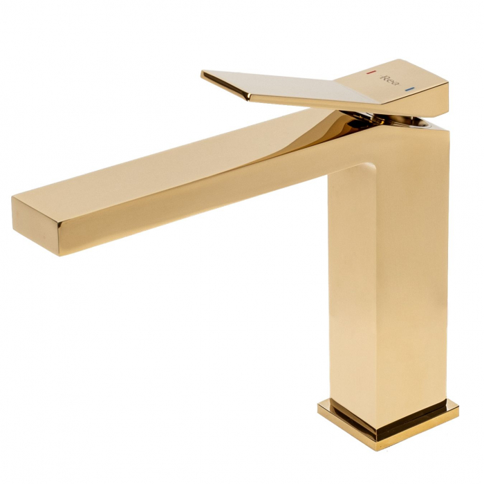 Baterie lavoar Duet Gold Low, montaj pe blat sau lavoar, alama, auriu, perlator aer [3]