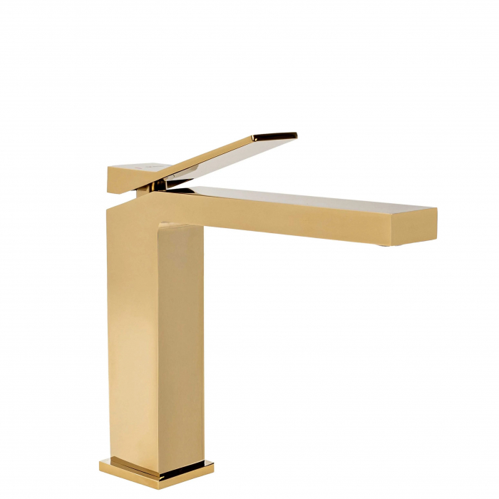 Baterie lavoar Duet Gold Low, montaj pe blat sau lavoar, alama, auriu, perlator aer [1]