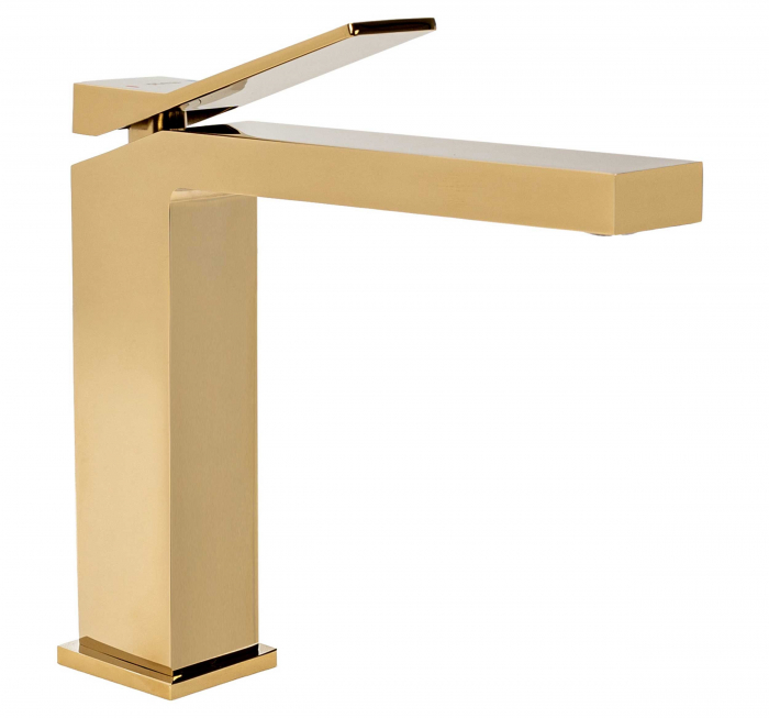 Baterie lavoar Duet Gold Low, montaj pe blat sau lavoar, alama, auriu, perlator aer [2]