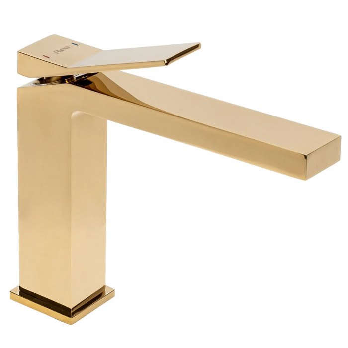 Baterie lavoar Duet Gold Low, montaj pe blat sau lavoar, alama, auriu, perlator aer [4]