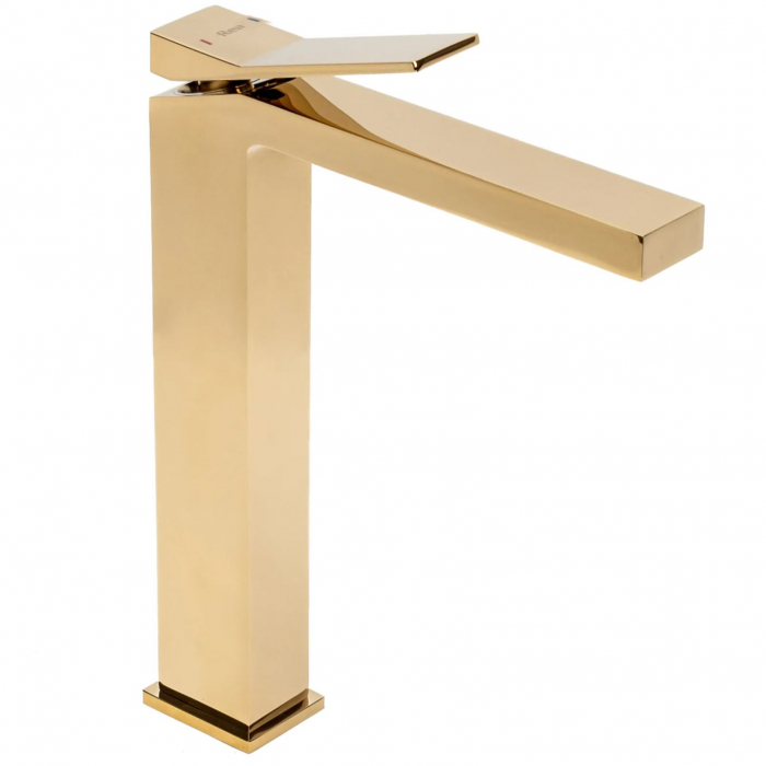 Baterie lavoar Duet Gold, montaj pe blat sau lavoar, alama, auriu, perlator aer [1]